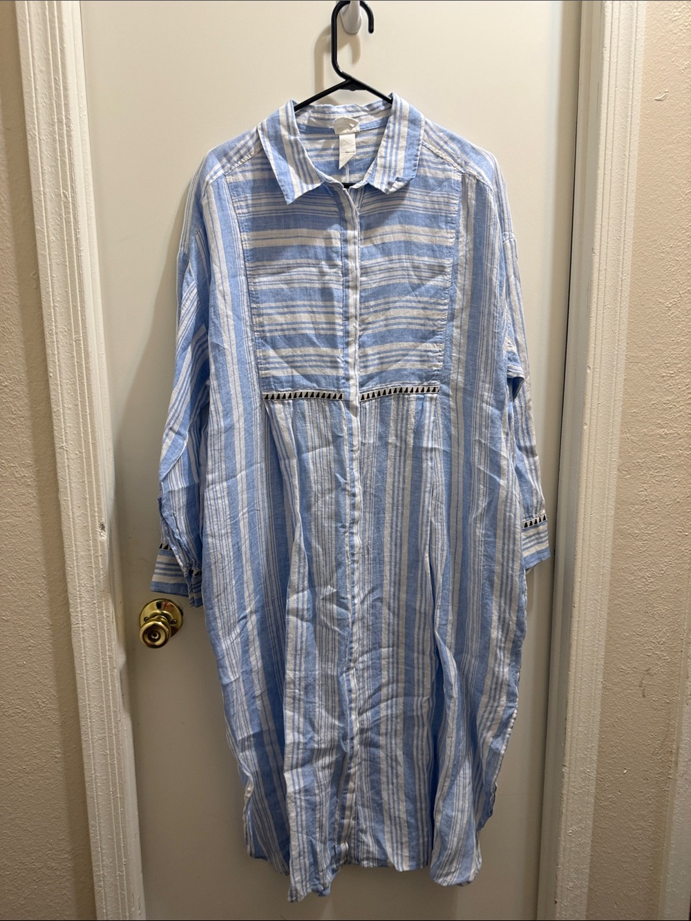 Light Blue and White Striped Midi Shirt Dress